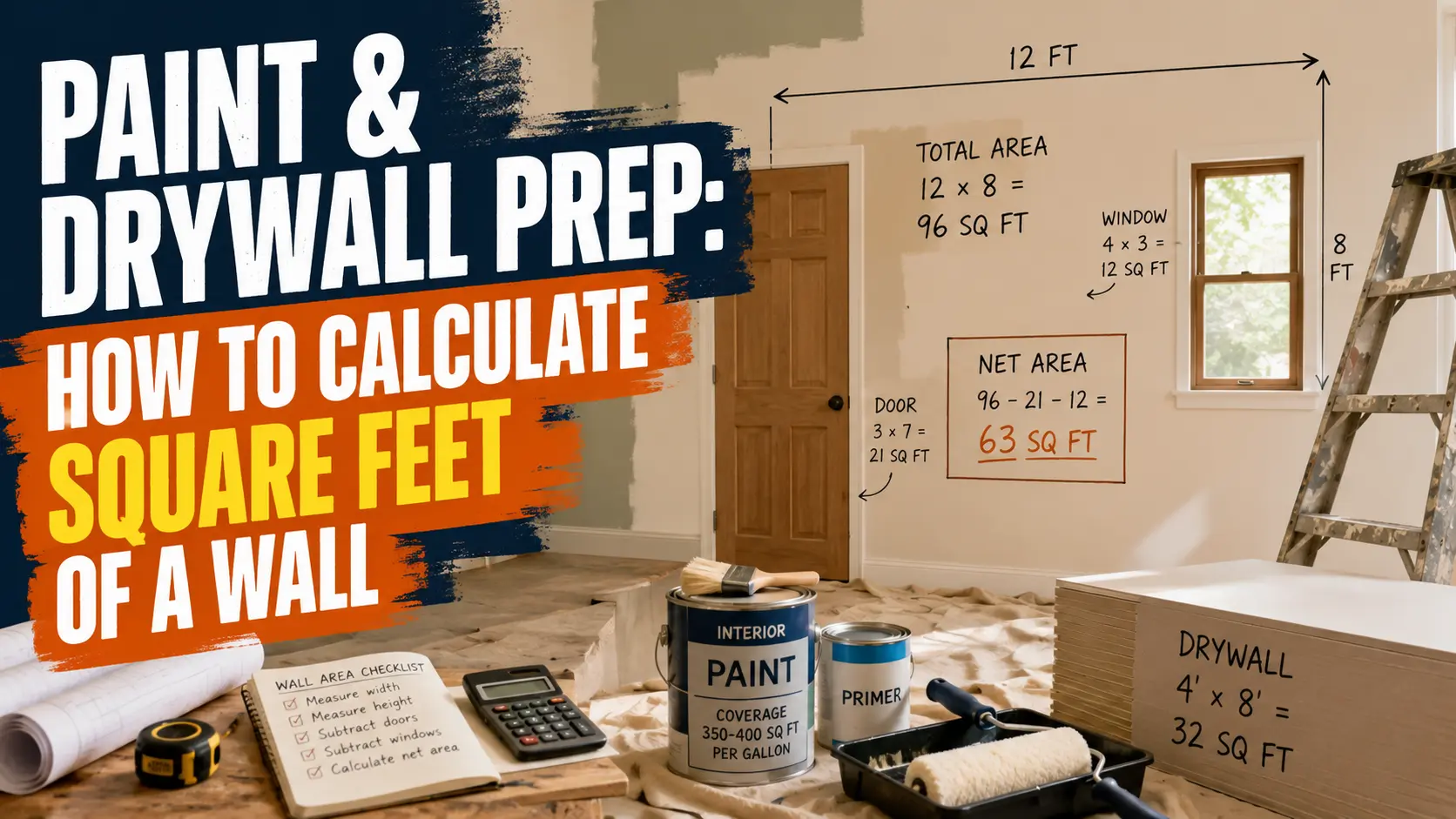 how to calculate square feet of a wall for paint and drywall