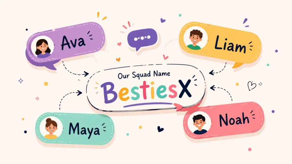 Friend group names created by blending members' names together