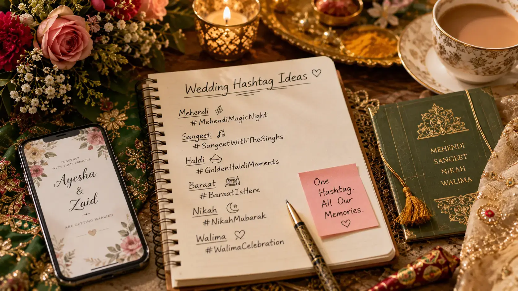 indian wedding hashtag generator ideas for Mehendi, Sangeet, Nikah, and Walima